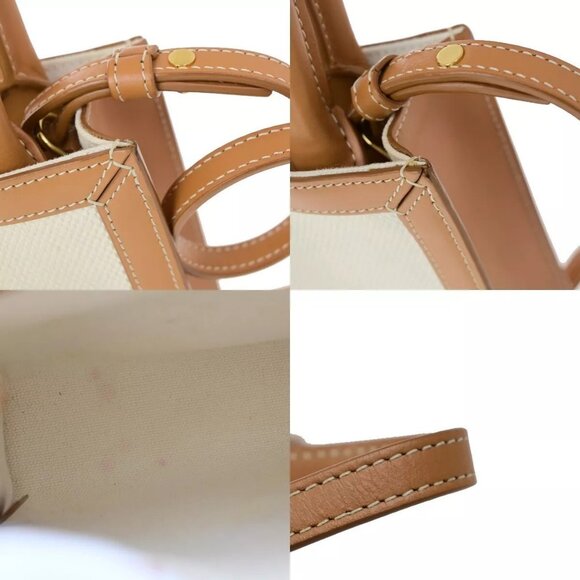 CELINE Logo Vertical Cabas 2Way Mini Hand Tote Bag Canvas Leather Brown - Picture 4 of 16